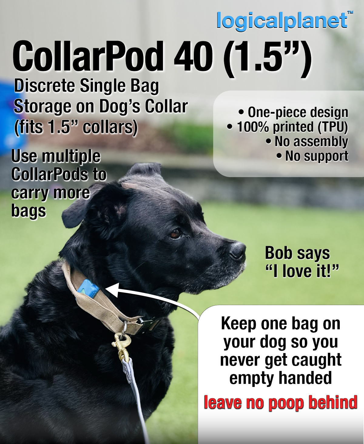 CollarPod – 3D printed poop bag holder clipped to dog collar