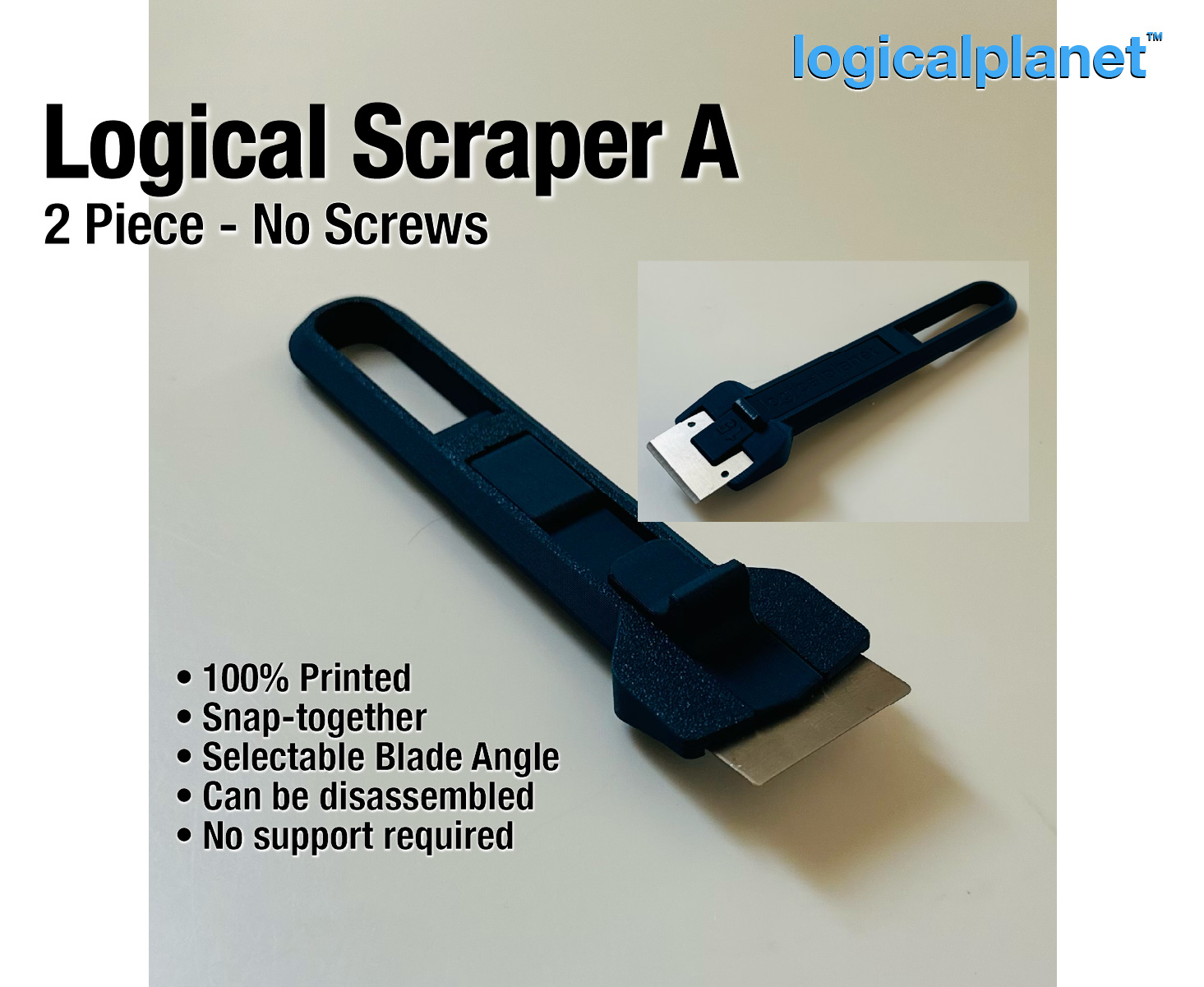 Logical Scraper A – 2 piece no-screw design with selectable blade angle
